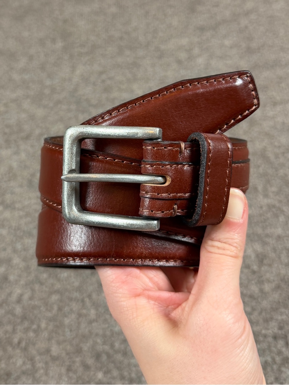 Stone Mountain Brown Genuine Leather Belt Men’s M 34-36 Silver Square Buckle